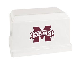 Mississippi State University White Cultured Marble Cremation Urn – Featuring the Iconic Maroon "M-State" Logo