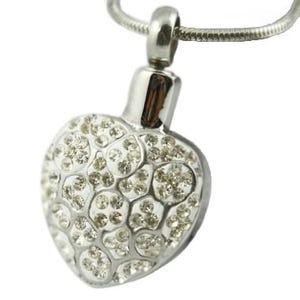 Diamond Heart Stainless Steel Personalized Cremation Pendant- Memorial Keepsake Necklace with Free 21&quot; Chain