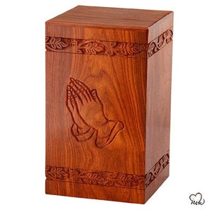 Solid Rosewood Cremation Urn with Hand Carved Praying Hand