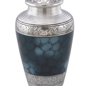 Urne funéraire vague bleu profond – Urne commémorative en aluminium fabriquée à la main