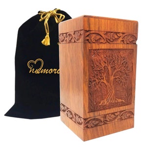 Massive Palisander Urne, Hand geschnitzte Holz Urne, Große Urne, Holzurne mit Gratis Tasche