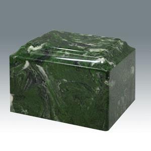 Evergreen Cultured Marble Cremation Urn, Adult Funeral Urn for Human Ashes, Cultured Marble Burial Urn