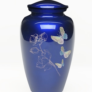 Elegant Blue Mother Of Pearl Butterfly Adult Urn for Ashes