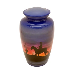 Cowboy Farewell Hand Painted Cremation Urn, Adult Funeral Urn