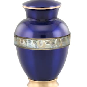 Goddelijke blauwe crematie-urn met parelmoer inlegwerk – urn voor volwassenen voor menselijke as | Elegante blauwe herdenkingsurn