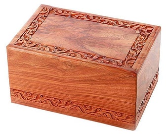 Outright Rosewood Cremation Urn - Handmade Engraved Wooden Urn For Ashes, 185 Cu In (9x6x5")