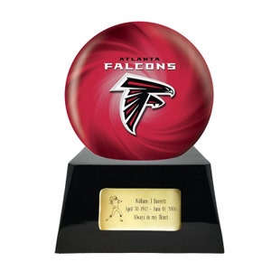 Football Cremation Urn with Optional Atlanta Falcons Ball Decor and Custom Metal Plaque