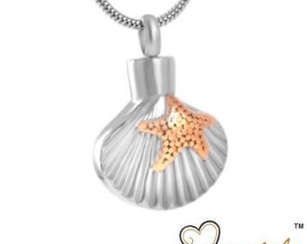 Seashell Starfish Cremation Pendant: Stainless Steel Memorial Necklace