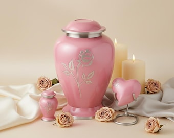 Pearl Rose Brass Cremation Urn - Pink