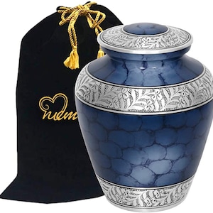 Elite Cloud Blue and Silver Cremation Urn for Human Ashes