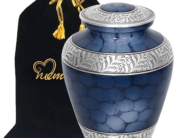 Elite Cloud Blue and Silver Cremation Urn for Human Ashes