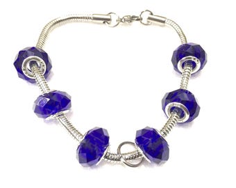 Handcrafted BLUE Murano Venetian Hand-Blown Glass Bead Bracelet – Charm Add-On Available
