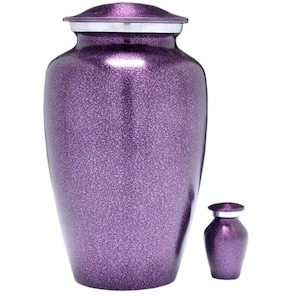 Classic Violet/ Purple Speckle Metal Cremation Urn, Keepsake Urn