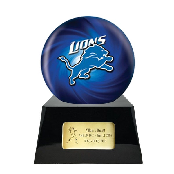 Football Cremation Urn with Optional Detroit Lions Ball Decor and Custom Metal Plaque