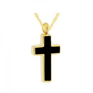 Elegant Black & Gold Cross Memorial Pendant Necklace - Gold-Plated Sterling Silver Keepsake Jewelry for Ashes or Hair