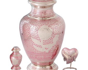 Pink Rose Cremation Urn, Keepsake, Heart, Tea Light