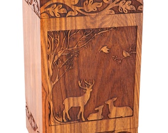 Solid Rosewood Deer Adult Cremation Urn for Ashes