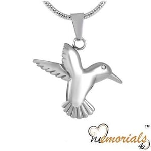 Hummingbird Stainless Steel Personalized Cremation Pendant - Two Styles - Memorial Keepsake Necklace with Free 21&quot; Chain