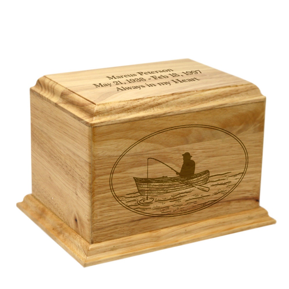 Fisherman Rubber Wood Custom Wood Urn For Cremated Remains