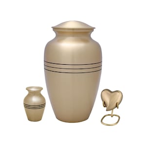 Classic Gold Solid Brass Cremation Urn – Hand-Carved Memorial Urn for Human Ashes | Timeless Funeral Keepsake