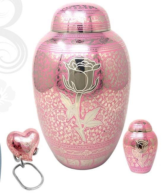Pink Eternal Rose Cremation Urn, Keepsake, Heart, Tea Light