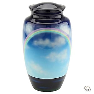 Rainbow Bridge Hand Painted Cremation Urn, Adult Memorial Urn, Funeral Urn for Human Ashes