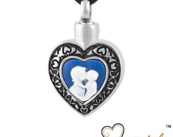 Blue Heart Cremation Pendant: Stainless Steel Memorial Necklace