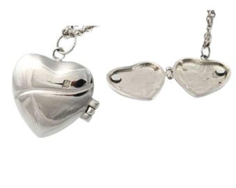 Heart Locket Stainless Steel Pendant: Memorial Keepsake Necklace with 21" Chain