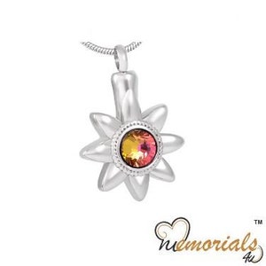 Shining Sun Stainless Steel Personalized Cremation Pendant- Memorial Keepsake Necklace with Free 21&quot; Chain- Honor Your Loved One Forever