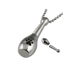 Baseball Bat With Pet Paw Print Stainless Steel Personalized Pet Cremation Pendant- Memorial Keepsake Necklace with Free 21&quot; Chain