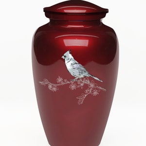 Elegant Red Mother Of Pearl Cardinal Adult Urn for Ashes