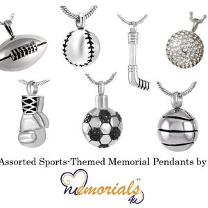 Sports Cremation Jewelry Memorial Pendant - Baseball, Football, Basketball, Soccer, Hockey, Boxing, Golf