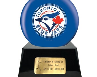 Baseball Cremation Urn with Optional Toronto Blue Jays Ball Decor and Custom Metal Plaque