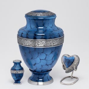 Midnight Iris Deep Blue Brass Cremation Urn - Keepsake Sizes & Custom Engraving Options Available
