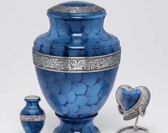 Midnight Iris Deep Blue Brass Cremation Urn - Keepsake Sizes & Custom Engraving Options Available