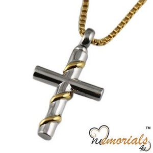 Gold or Silver Wrapped Cross Stainless Steel Personalized Cremation Pendant- Memorial Keepsake Necklace with Free 21&quot; Chain