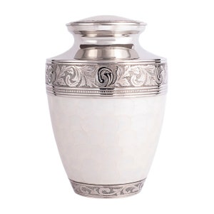 Elegant Pearl White Cremation Urn for Human Ashes – Handcrafted Brass Memorial Urn