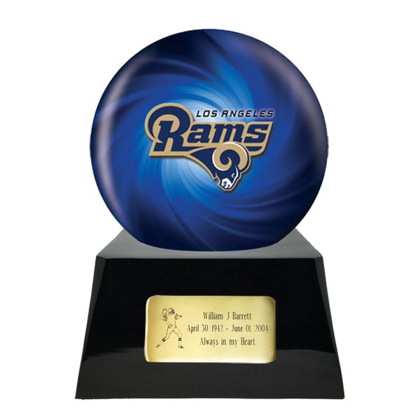 Football Cremation Urn with Optional Los Angeles Rams Ball Decor and Custom Metal Plaque