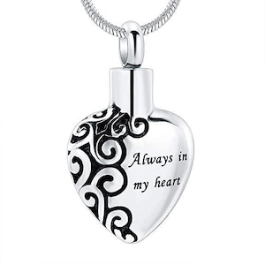 Always in my Heart Stainless Steel Personalized Cremation Pendant- Memorial Keepsake Necklace with Free 21&quot; Chain