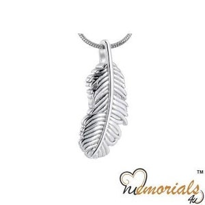 Flowing Feather Stainless Steel Personalized Cremation Pendant- Memorial Keepsake Necklace with Free 21&quot; Chain- Honor Your Loved One Forever