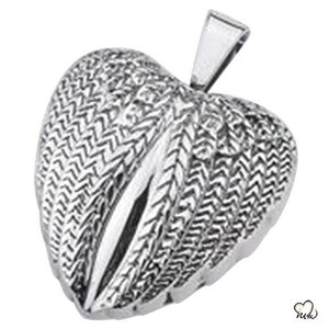 Textured Wings on Heart Memorial Pendant Necklace - Sterling Silver Keepsake Jewelry for Ashes or Hair