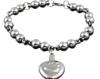 Klassisches Herz mit Pfote Edelstahl Feuerbestattung Andenken Armband