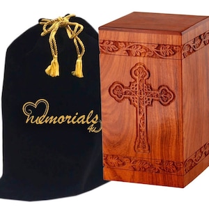 Engraved Celtic Cross Wooden Urn for Ashes, Adult Cremation Urn for Human Ashes