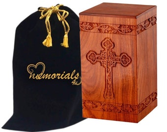 Gravierte Urne aus Holz mit keltischem Kreuz für Asche, Urne für Erwachsene für menschliche Asche