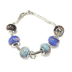 Handcrafted COOL TONED Murano Venetian Hand-Blown Glass Bead Bracelet –  Charm Add-On Available