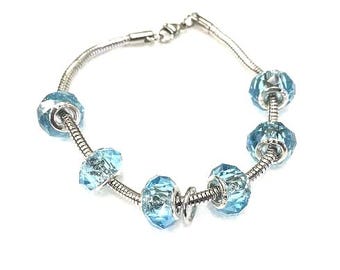 Handcrafted SKY BLUE Murano Venetian Hand-Blown Glass Bead Bracelet – Charm Add-On Available