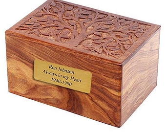 Solid Rosewood Cremation Urn - Real Tree Design