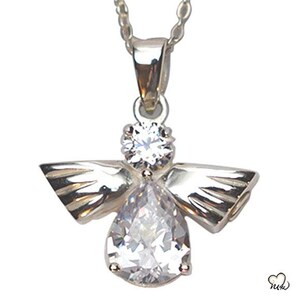 Diamond Angel of High Memorial Pendant Necklace - Sterling Silver Keepsake Jewelry for Ashes or Hair