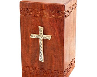 Kreuz Holz urne für Esche Designed in massivem Rosenholz, Adult Holz Urne für Menschliche Esche