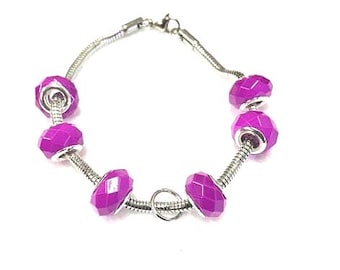Handcrafted FUSCHIA Murano Venetian Hand-Blown Glass Bead Bracelet – Charm Add-On Available